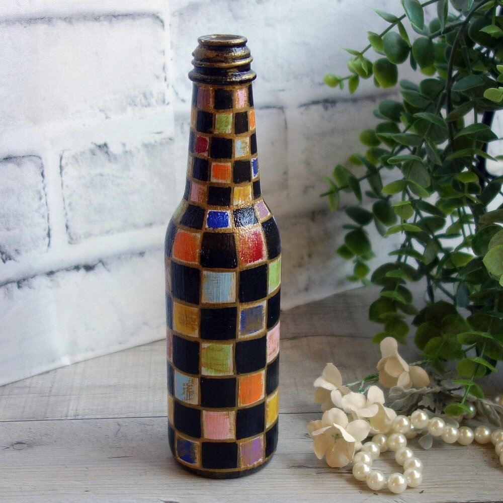 Abstract Checks Bud Vase Colorful Checks Decor Mosaic Style Decor Urban Art Vase